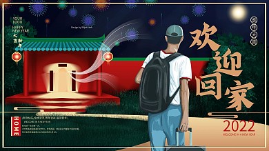 原创鼠年2020新年大吉手绘喜庆回家展板
