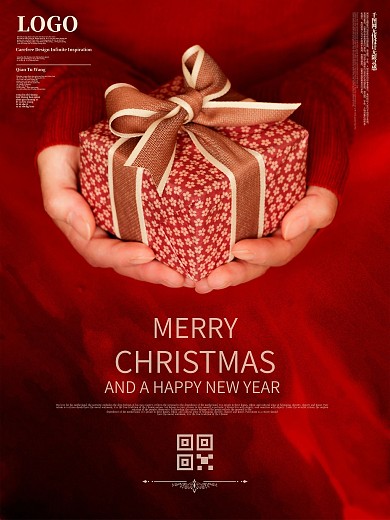 手捧礼物圣诞节促销宣传海报