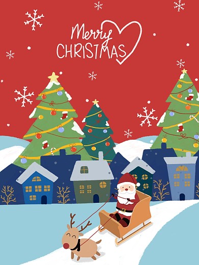 原创手绘圣诞节圣诞老人圣诞树麋鹿节日海报