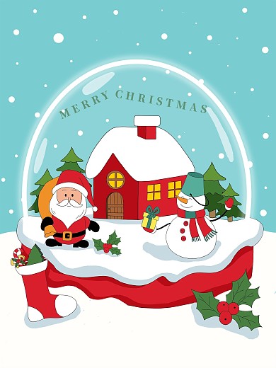 原创圣诞节海报手绘圣诞老人插画