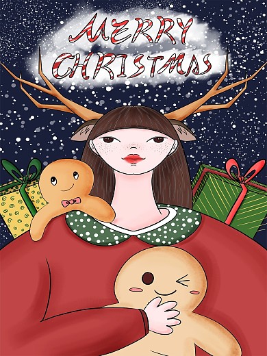 圣诞节麋鹿浆果少女
