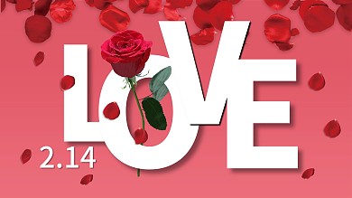 浪漫粉色214情人节快乐英文节日祝福展板