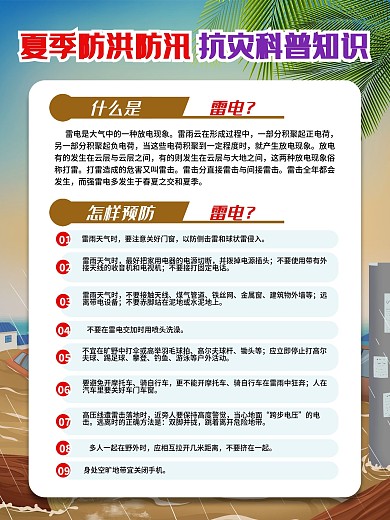 夏季防洪防汛抗灾科普知识宣传系列展板海报