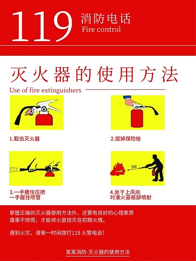 灭火器使用方法扁平宣传海报