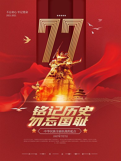 七七事变铭记历史勿忘国耻海报