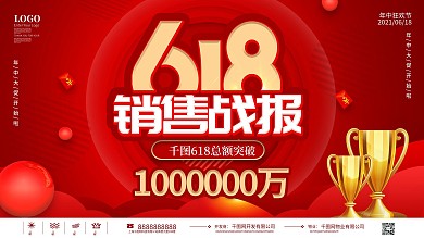 红色喜庆618销售战报喜报展板