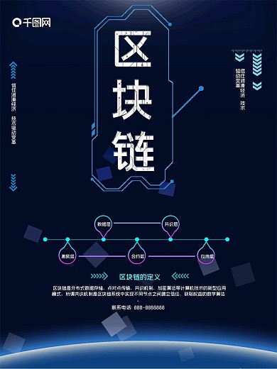 蓝色科技风区块链海报