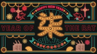 原创复古风霓虹灯倒计时新年展板鼠年展架