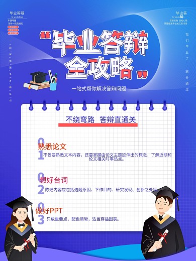 简约风毕业答辩攻略海报设计蓝色海报毕业季