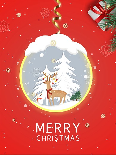 红色喜庆装饰发光圣诞节海报