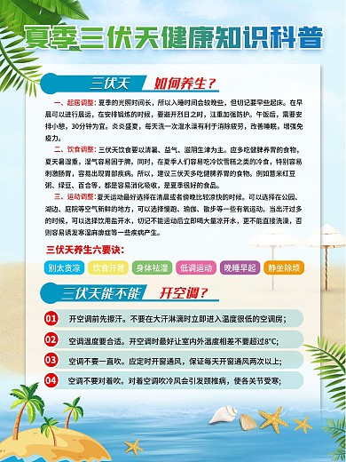夏季三伏天健康知识宣传科普海报