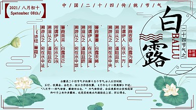 最新白露展板二十四节气清新荷花展板模板