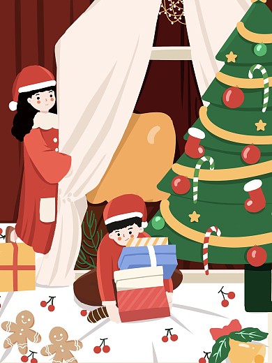 温馨浪漫圣诞节插画