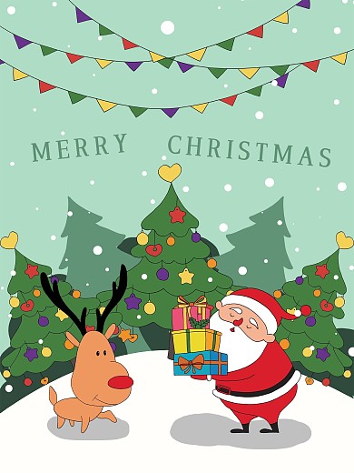 原创手绘圣诞节海报卡通圣诞老人圣诞树背景
