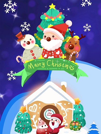 圣诞节平安夜促销卡通背景圣诞快乐
