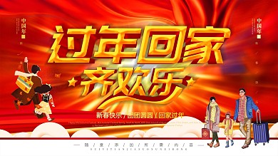 简约红色立体字过年回家宣传展板