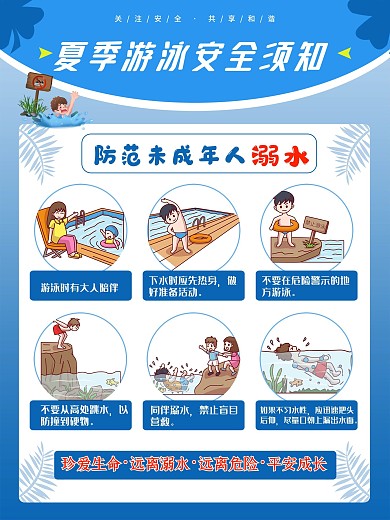夏季游泳安全须知防范未成年人溺水公益海报