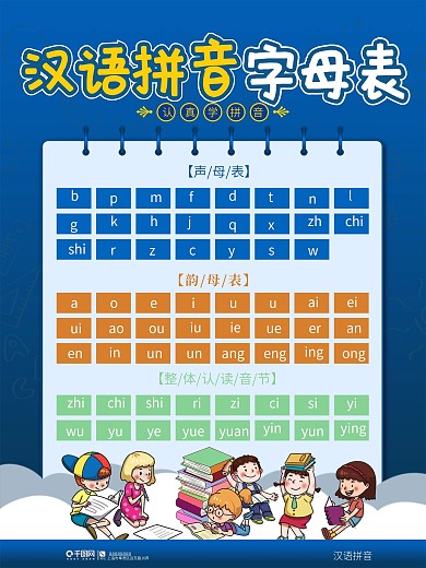 卡通可爱汉语拼音表内容海报