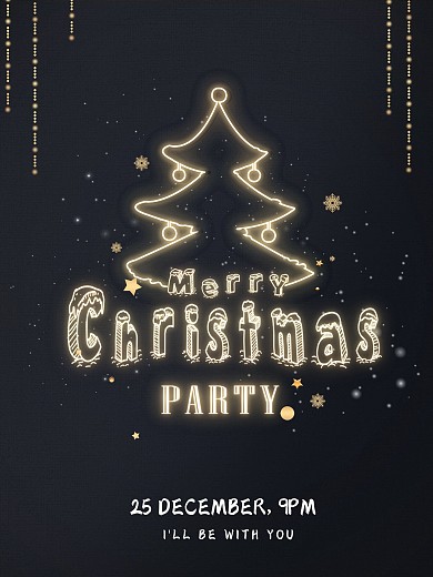 圣诞节圣诞树平安夜鹿角剪纸海报