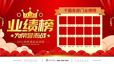 简约红色立体字销售业绩榜宣传展板