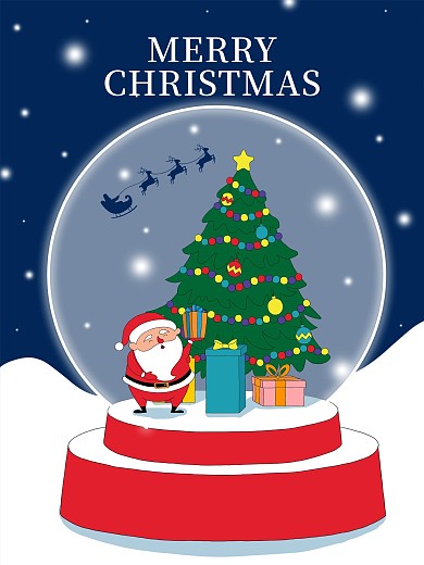 圣诞节手绘海报圣诞老人圣诞树圣诞礼物