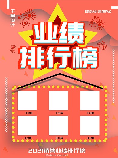 红色剪纸业绩排行榜海报