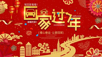 红色喜庆中国风大气新年回家过年展板