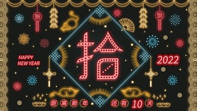 原创复古风新年霓虹灯倒计时展板展架