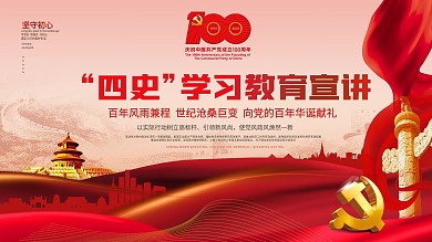 简约大气党建风四史学习教育背景展板