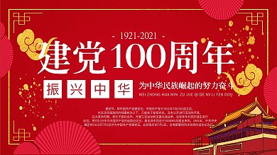 红色建党纪念日宣传海报展板