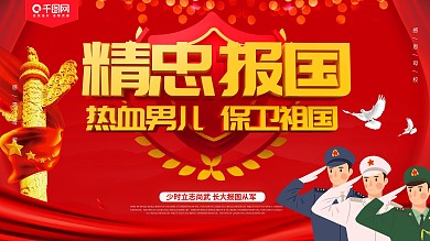 红色大气党建风精忠报国展板