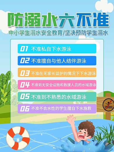 夏季预防溺水六不准宣传海报
