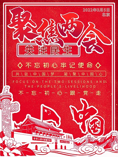 聚焦两会关注民生海报聚焦两会海报