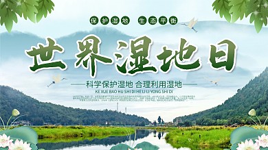 世界湿地日宣传绿色环保简约大气内容型展板