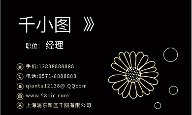 原创时尚高端黑色系卡通小雏菊商务名片