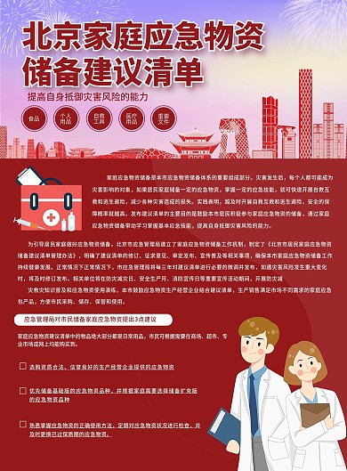 北京灾害预防家庭应急物资储备宣传单