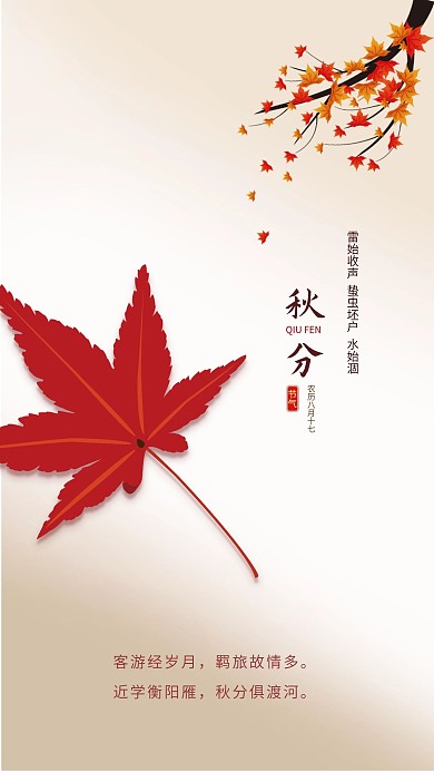 简约大气24节气秋分手机海报