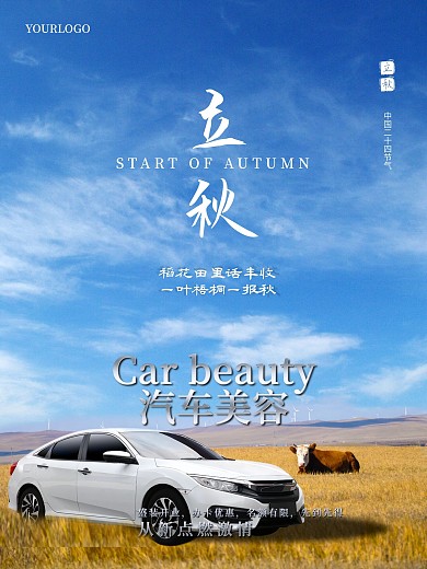 简约汽车美容节气海报