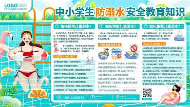 原创手绘插画风暑期防溺水安全教育知识展板