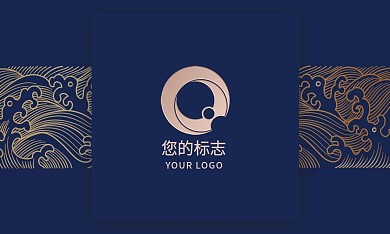 蓝色古典传统高端中式水纹浪花名片