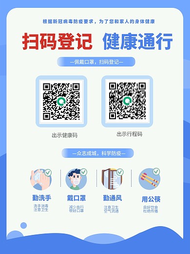 新冠疫情防控指南健康码登记温馨提示戴口罩