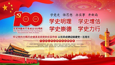 建党100周年学党史红色党建宣传栏海报