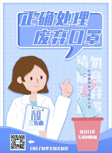 原创手绘新冠疫情期间口罩处理