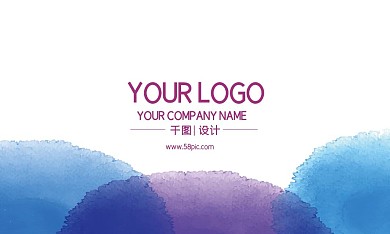 蓝紫色简约水墨晕染拼接渐变科技名片模板