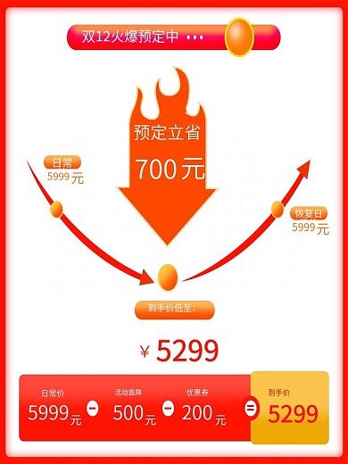 双12红色火爆预售价格曲线直通车主图模板