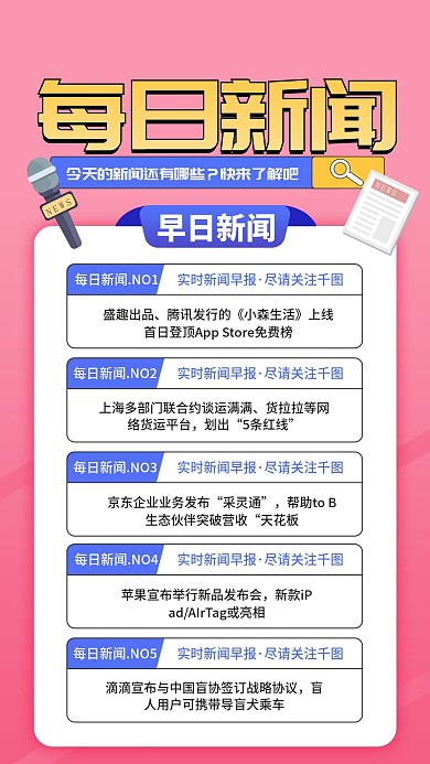 扁平风每日新闻简讯报道长图海报