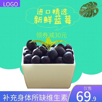 淘宝食品茶饮水果小清新风格蓝莓主图模板