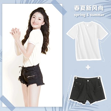 蓝色清新文艺女装穿搭搭配主图电商直通车