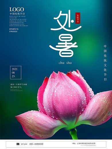 创意简约处暑荷花摄影图海报