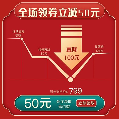 红色直降促销活动车图主图